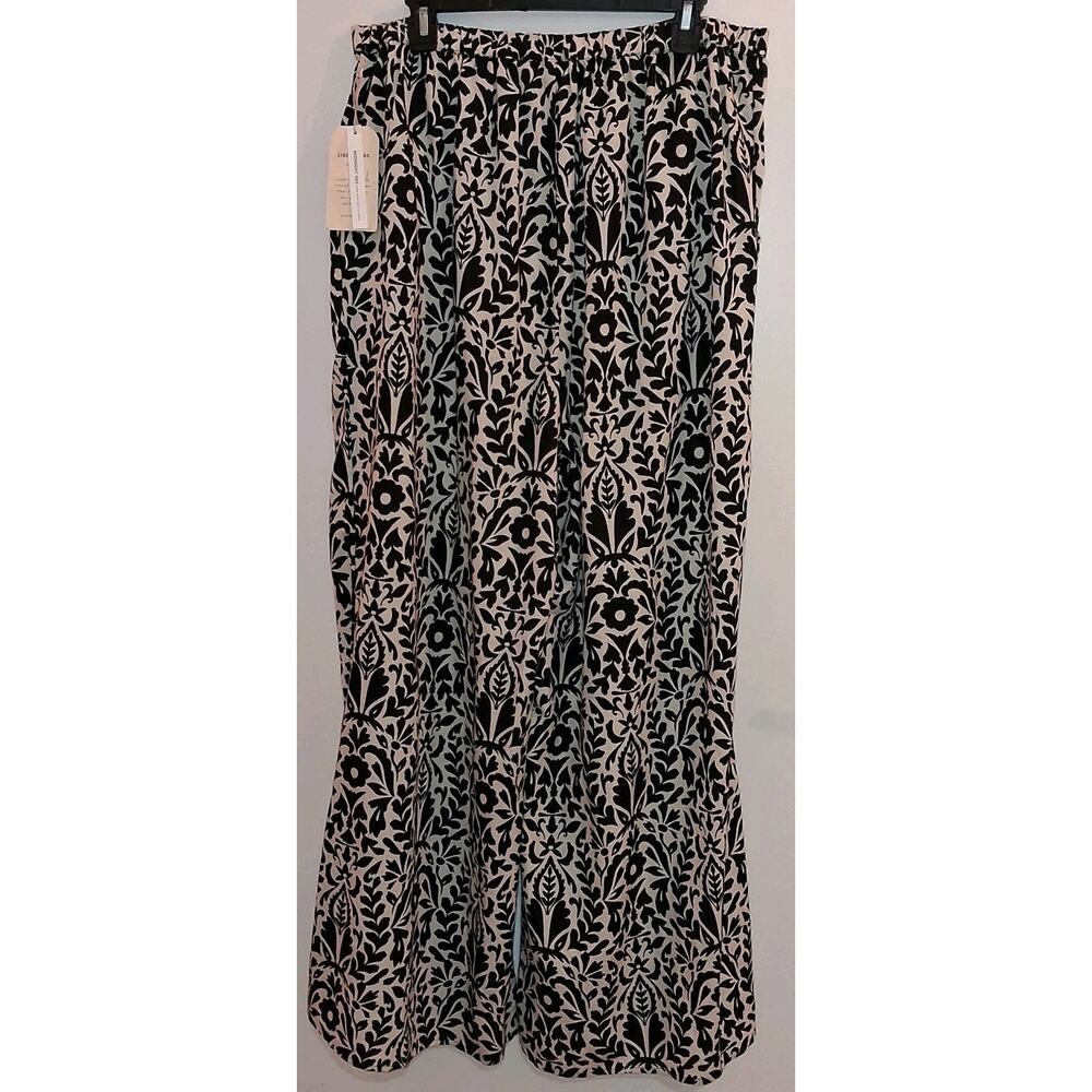 Midnight Sky Womens Linen Blend Black Floral Beige Background Pants XL Brand New